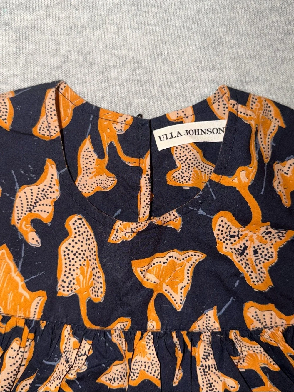 Ulla Johnson Girls Navy Dress with Bold Orange Floral Print